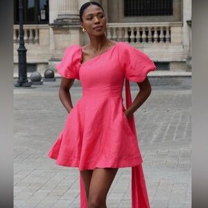 Aje Arista tulip sleeve mini dress, pink, size 4 US size 8 AUS